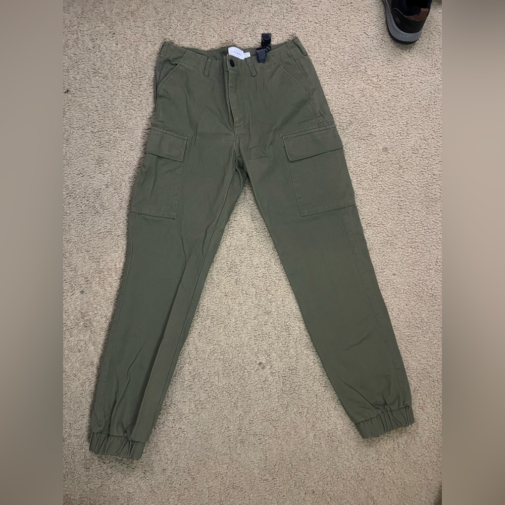 Topman Olive Green Cargo Pants with Elastic Ankles